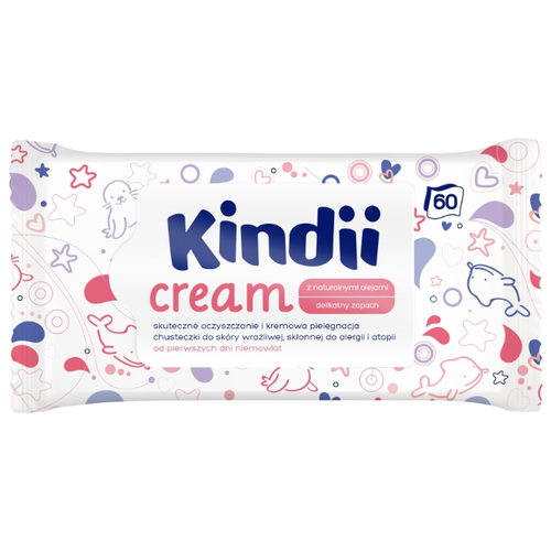 Kindii Cream Baby Wet Wipes 60pcs, Niiske Salvrätik Lastele 0+ (60 tk) 